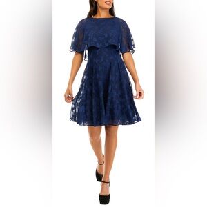 Gabby Skye Occasion Navy Blue Capelet Short Sleeve Cocktail Dress, NWT, Size 10